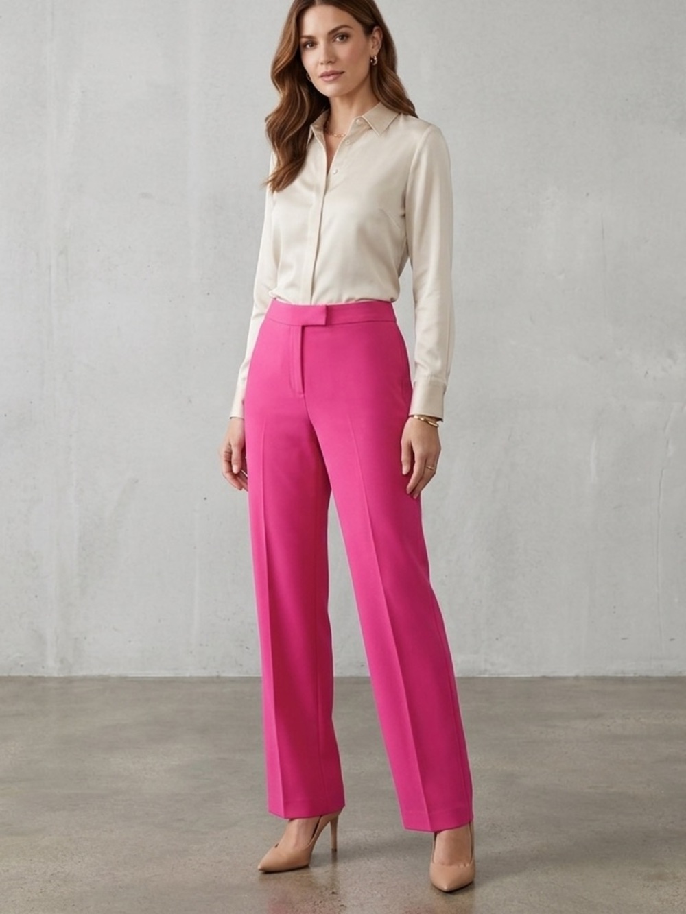 Anne Klein Plus Size 14W Fuchsia Pink Extended Tab Wide Leg Pants
